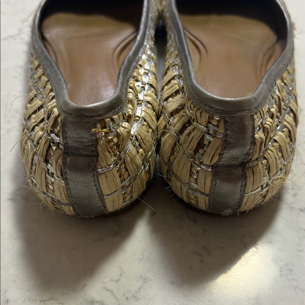 Tory Burch Woven Beige and Metallic Flats - Picture 3 of 8